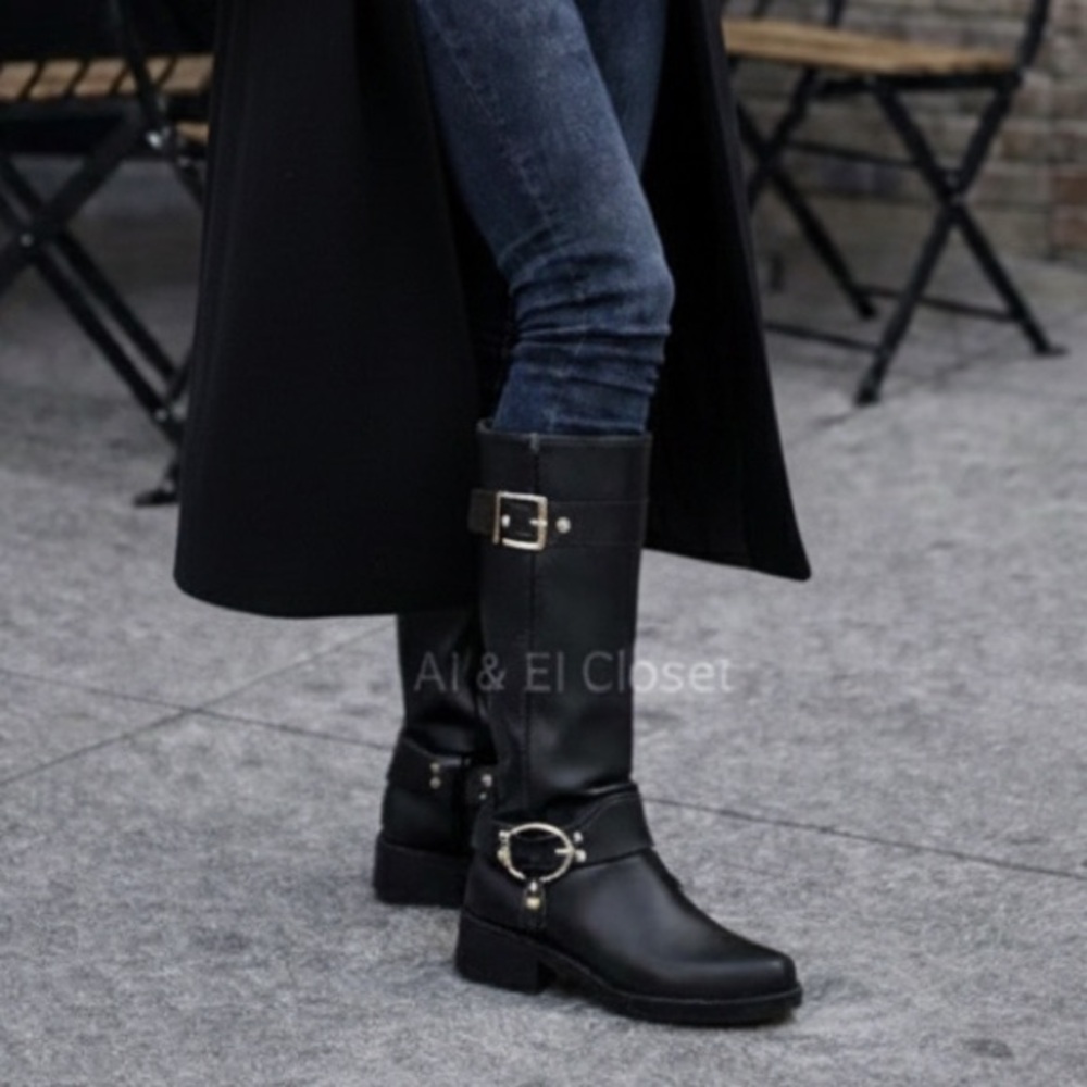 MICHAEL Michael Kors Black Leather Combat Moto Boots